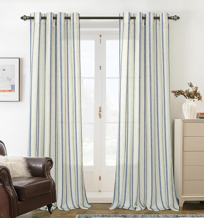 DriftAway Farmhouse Vertical Striped Linen Blend Textured Light Filtering Semi Sheer Curtains for Living Room Bedroom 102 Inches Long Drapes 2 Panels