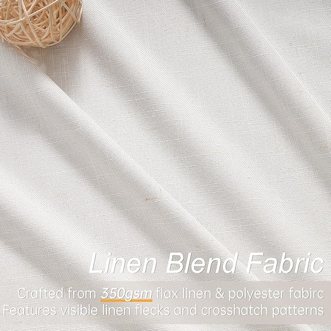 Topfinel Pinch Pleated Curtains 96 Inch Long, 100% Blackout Thermal Insulated Natural Linen Pinch Pleat Viral Drapes with Hooks Rings 2 Panel Sets, Neutral Birch Ivory 8FT Back Tab Window Curtains