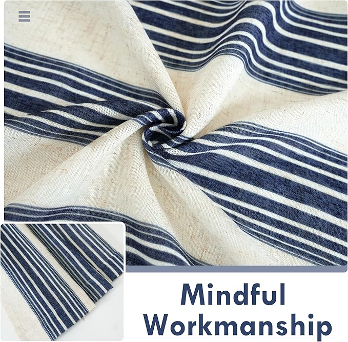 DriftAway Farmhouse Vertical Striped Linen Blend Textured Light Filtering Semi Sheer Curtains for Living Room Bedroom 102 Inches Long Drapes 2 Panels Broad Striped Linen Dark Blue