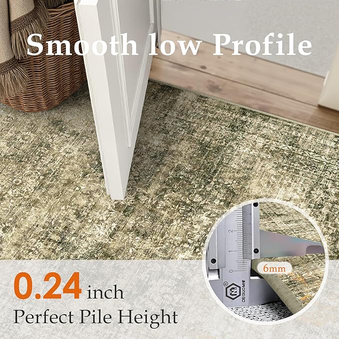 Area Rug 3x5 Brown Washable Non-Slip Lightweight Floral Vintage Distress Print Rug for Living Room Low Pile Soft Throw Indoor Carpet for Office College Dorm Laundry Dining Room Bedroom