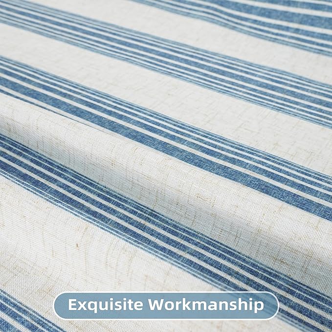 DriftAway Farmhouse Vertical Striped Linen Blend Textured Light Filtering Semi Sheer Curtains for Living Room Bedroom 120 Inches Long Drapes 2 Panels Broad Striped Jean Navy