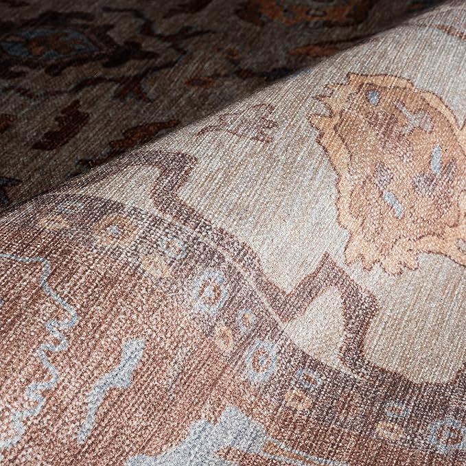 Fame Rugs Brown Modern Oushak Rug 2'6"x7', Washable Vintage Turkish Colorful Oriental Antique Inspired Foldable Small Runner Rugs, Luxury Living Room Bedroom (383BB, 2'6" x 7')