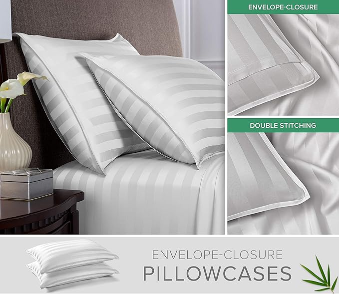 Pure Bamboo Twin Sheets, Genuine 100% Organic Viscose Derived from Bamboo Bed Sheet Set, Luxuriously Soft & Cooling, Double Stitching, 2 Year Quality Promise (Twin, Jacquard White)