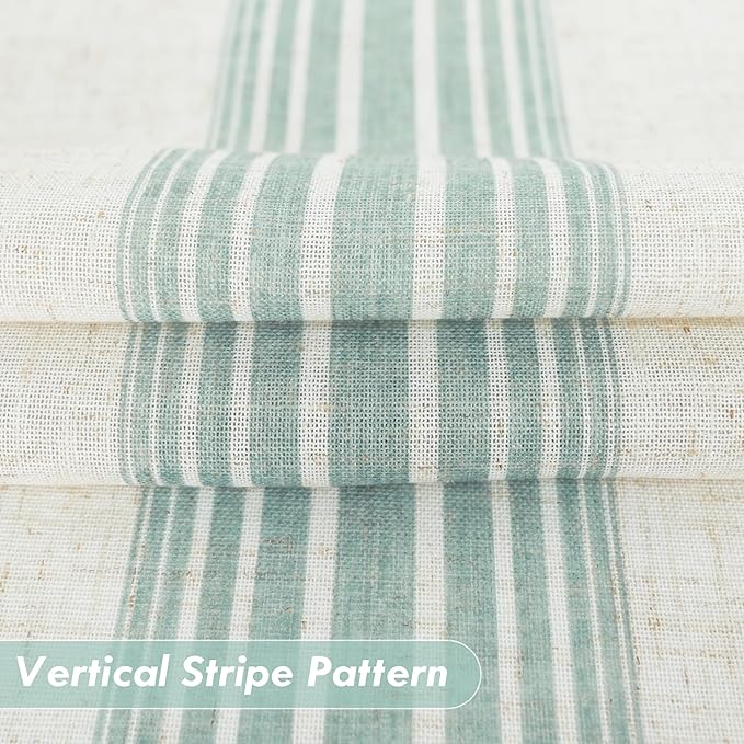 DriftAway Farmhouse Vertical Striped Linen Blend Textured Light Filtering Semi Sheer Curtains for Living Room Bedroom 108 Inches Long Drapes 2 Panels Broad Striped Green