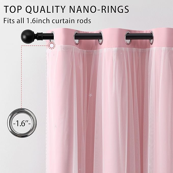 XiDi Light Pink Curtains for Bedroom, Girls Room Blackout Curtains, Kids Room Darkening Curtains Decor, 1 Panel 34/63/1