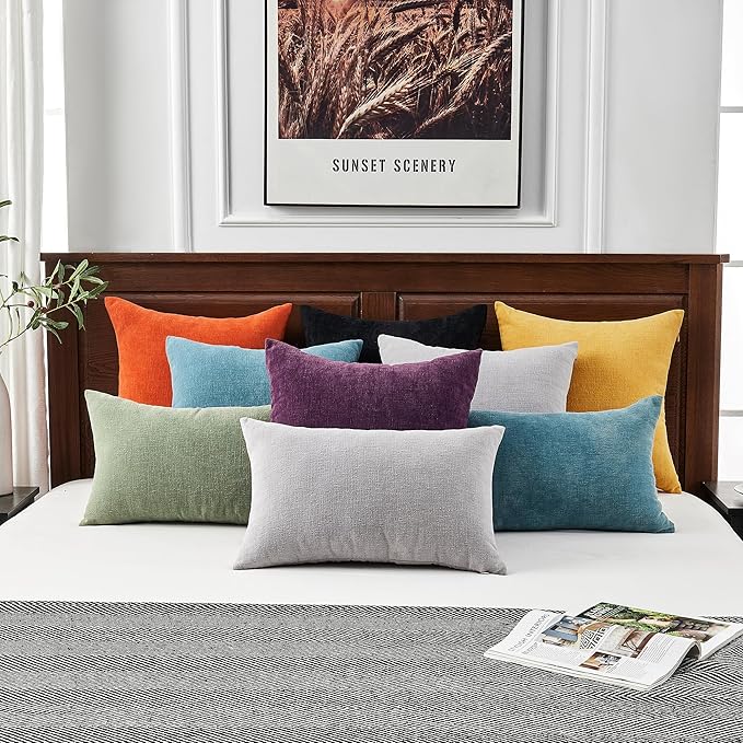 GAWAMAY Decorative Square Throw Pillow Covers 22"x22" Inch Set of 2, Super Soft Chenille Pillows Farmhouse Fall Pillowcase for Living Room Bedroom Sofa Couch Cushion Cover Black 55x55cm (No Insert)