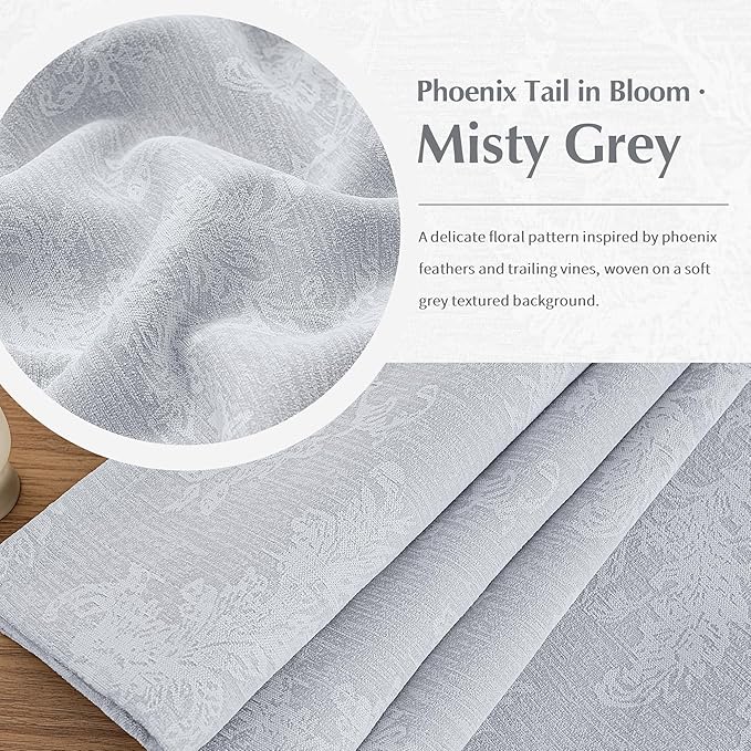 FMFUNCTEX Grey Floral Jacquard Blackout Curtains 84 Inches Long for Bedroom, Scroll Flower Chenille Farmhouse Curtains for Living Room Darkening Thermal Insulated Grommet Window Drapes 2 Panels