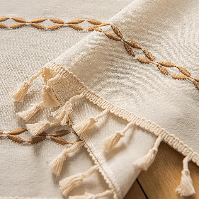 Sutuo Home Boho Curtains 108 Inches Long, Bohemian Drape for Bedroom Living Room, Privacy Country Semi Blackout Farmhouse for House Decor Rod Pocket, 1 Panel W52 x L108 White and Coffee
