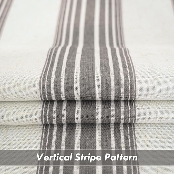 DriftAway Farmhouse Vertical Striped Linen Blend Textured Light Filtering Semi Sheer Curtains for Living Room Bedroom 108 Inches Long Drapes 2 Panels Broad Striped Grey
