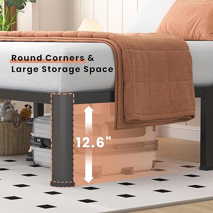 14 Inch Queen Heavy Duty 3500 lbs Bed Frame with Round-Corner Legs & Anti-Squeak Design – Quick Assembly Metal Platform, No Box Spring Needed