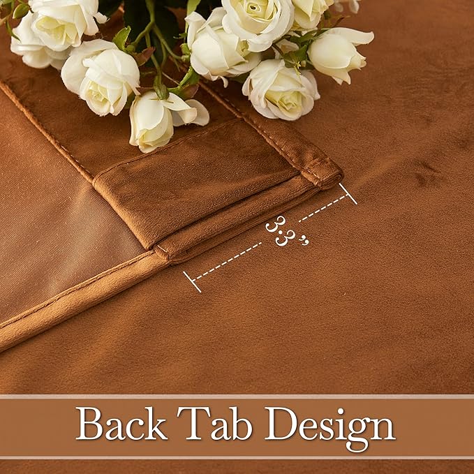RYB HOME Fall Curtains Burnt Orange Velvet Curtains, Light Blocking, Thermal Insulated, Terracotta Luxury Window Treatment Privacy Backdrops for Bedroom Living Room, 52 inch x 84 inches, 2 Panels
