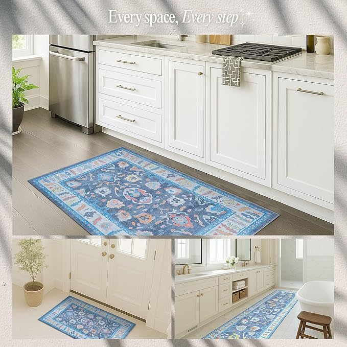 Fame Rugs Blue Modern Oushak Rug 10x13, Vintage Turkish Colorful Oriental Washable Antique Inspired Oversize Area Rugs, Luxury Living Room Bedroom (387BNB, 10' x 13')