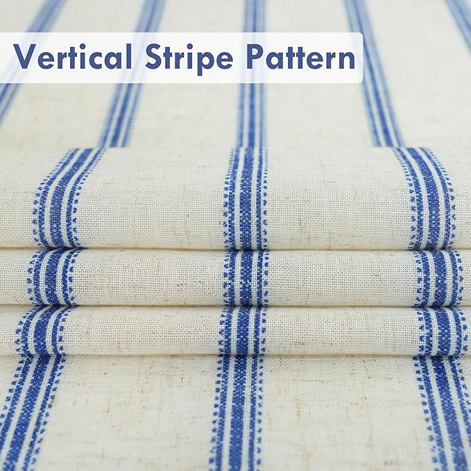 DriftAway Farmhouse Vertical Striped Linen Blend Textured Light Filtering Semi Sheer Curtains for Living Room Bedroom 54 Inches Long Drapes 2 Panels Linen Navy