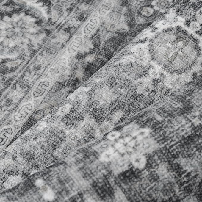Blue 8x10 Area Rug Non Slip Large Vintage Living Room Distressed Machine Washable Retro Carpet Indoor Bedroom Traditional Floral Accent Throw Rug for Office Kitchen Dorm Dining Room