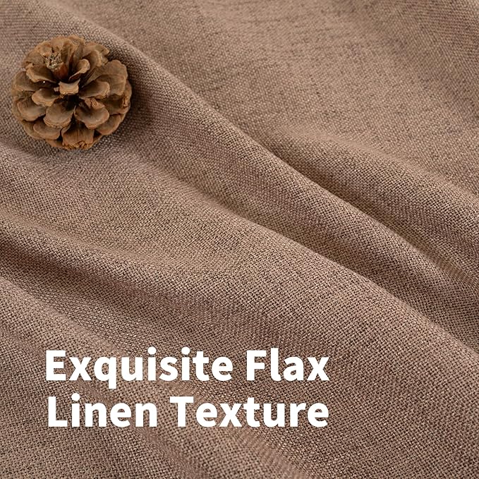 YoungsTex Mocha Brown Linen Curtains 48 Inch Length, Short Semi Sheer Drapes with Grommet Light Filtering for Bedroom Living Room Window, 2 Panels, 42 X 48 Inch