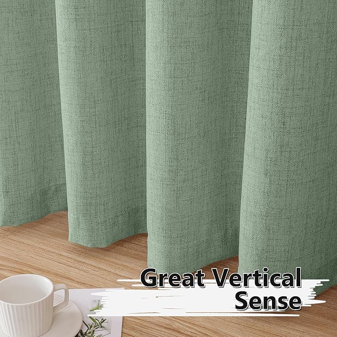 Tollpiz Short Linen Curtains Living Room Rod Pocket Semi Sheer Curtain Burlap Light Filtering Thick Linen Drapes for Bedroom, 54 x 54 inches Long, Sage Green, Set of 2 Panels
