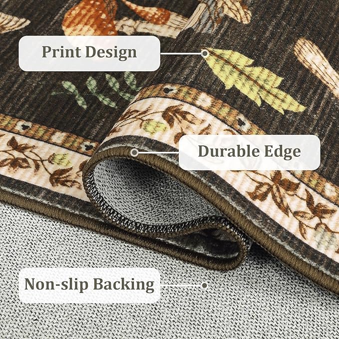 4x6 Rug Non-Slip Washable Carpet - Mushroom Soft Low-Pile Stain Resistant Foldable Rugs for Nursery Kitchen Bedroom Living Room Entryway Indoor Mat with Rubber Back Brown