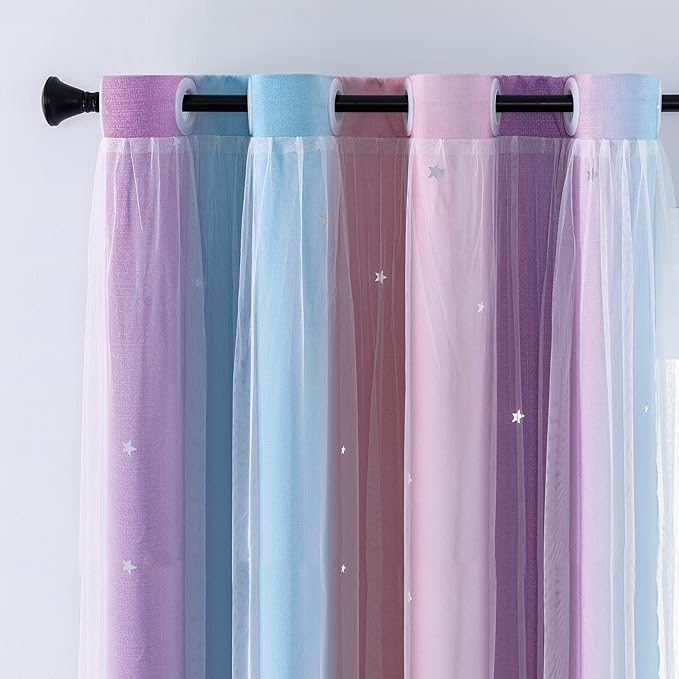 XiDi Curtains for Bedroom Decor, Rainbow Pink Purple/62/96