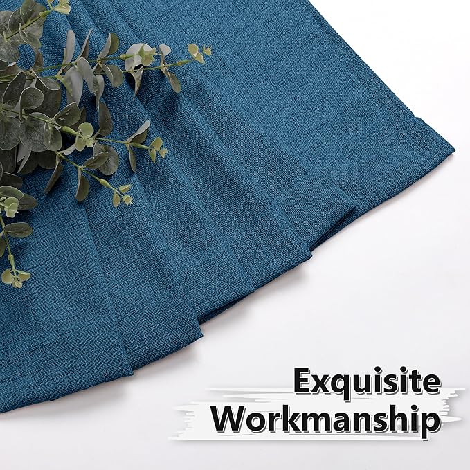 Tollpiz Linen Curtain Bedroom Rod Pocket Semi Sheer Curtains Burlap Light Filtering Thick Linen Drape for Living Room, 38 x 84 inches Long, Classic Blue, Set of 2 Panels