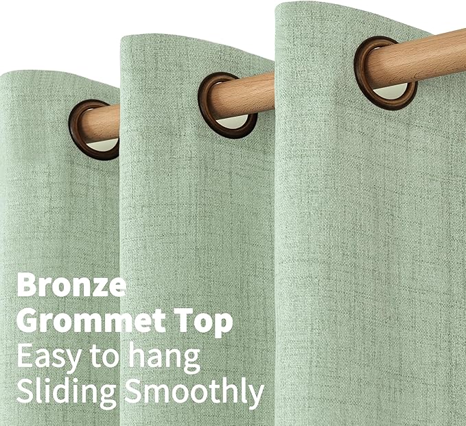 YoungsTex Sage Green Linen Curtains 48 Inch Length for Living Room Window, Short Drapes Light Filtering with Bronze Grommet Privacy for Kitchen Bedroom, 42 x 48 Inch, 2 Panels