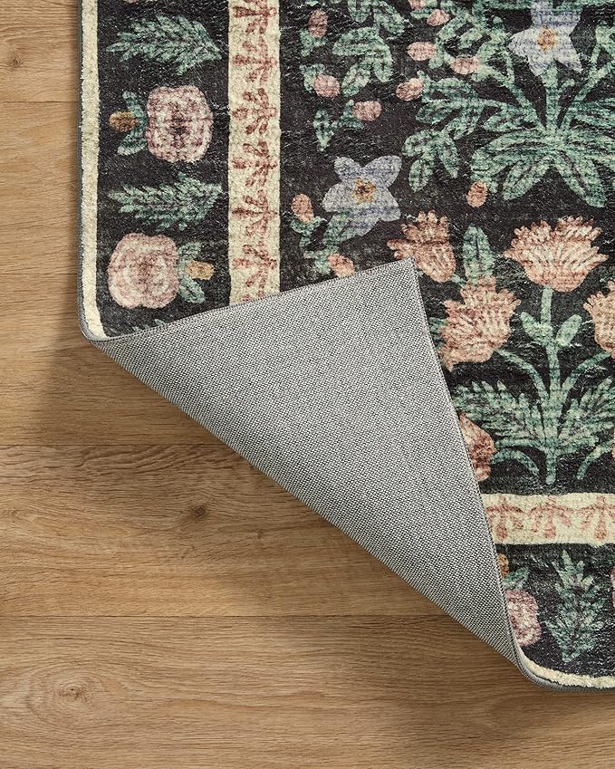 Loloi Rifle Paper Co. Eden Collection EDE-02 Mughal Garden Black 2'-6" x 7'-6" Runner Rug feat. CloudPile™