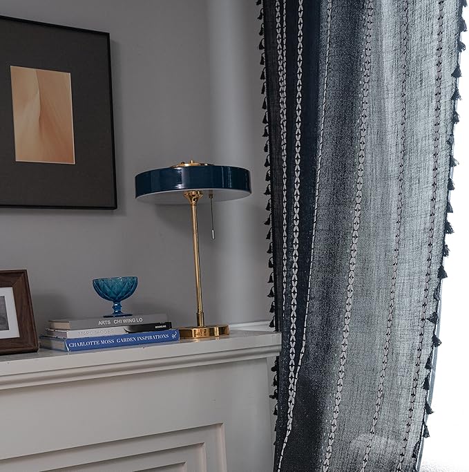 Sutuo Home Boho Curtains 102 inches Long for Bedroom Living Room Nursery Patio Halloween Decor, Bohemian Vintage Country Linen Striped Farmhouse Window Treatment, 1 Panel,52" W x 102" L,Black