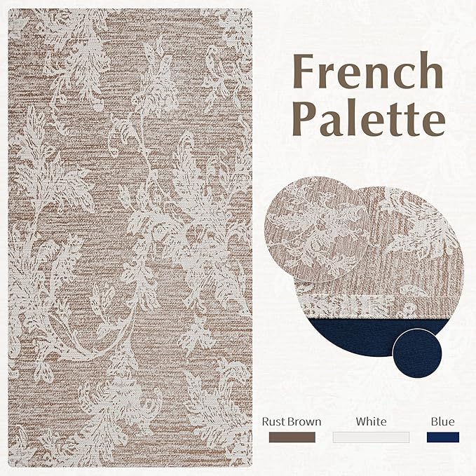 FMFUNCTEX Rust Brown Floral Jacquard Blackout Curtains 63 Inch Length for Bedroom, Scroll Flower Chenille Farmhouse Curtains for Living Room Darkening Thermal Insulated Grommet Window Drapes 2 Panels