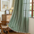 Sutuo Home Boho Kitchen Curtains with Beige Tassels, Semi Blackout Linen French Country Shabby Chic Window Treatment Bohemian Embroidery Knitted Drape, Rod Pocket 1 Panel 52" W x 63" L, Olive Green