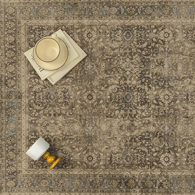 Brown 2x6 Runner Rug Washable Vintage Long Carpet for Hallway Kitchen Soft Retro Floral Low Pile Indoor Runner Non Slip Traditional Distressed Rug for Bathroom Bedroom Laundry Dining Room