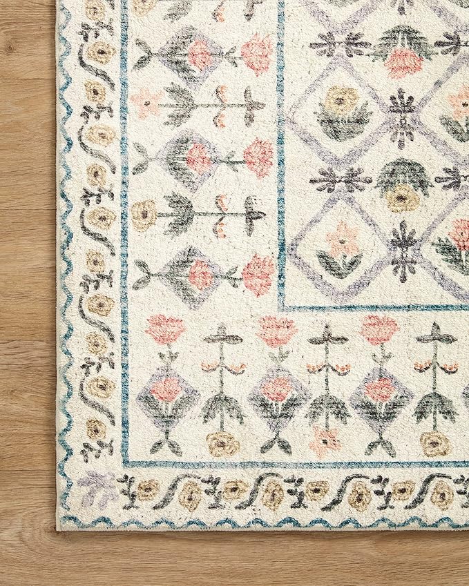 Loloi Rifle Paper Co. Eden Collection EDE-03 Lattice Ivory 2'-0" x 5'-0" Accent Rug feat. CloudPile™