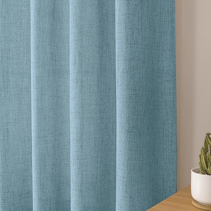 Tollpiz Linen Curtains Living Room Rod Pocket Semi Sheer Curtain Burlap Light Filtering Thick Linen Drapes for Bedroom, 38 x 63 inches Long, Dusty Blue, Set of 2 Panels