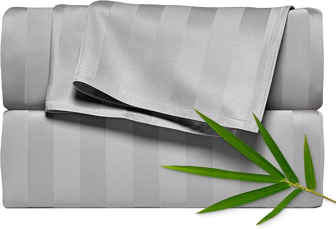 Pure Bamboo Full Sheets, Genuine 100% Organic Viscose Derived from Bamboo Bed Sheet Set, Luxuriously Soft & Cooling, Double Stitching, 2 Year Quality Promise (Full, Jacquard Silver)