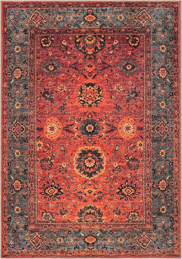Keen Home Design 6x9 Rug - Machine Washable Area Rug with Non-Slip Backing, Ideal for Living Room, Dining Room, Bedroom - Vintage, Easy Clean, Durable, Low Pile Rug - (6' x 9')