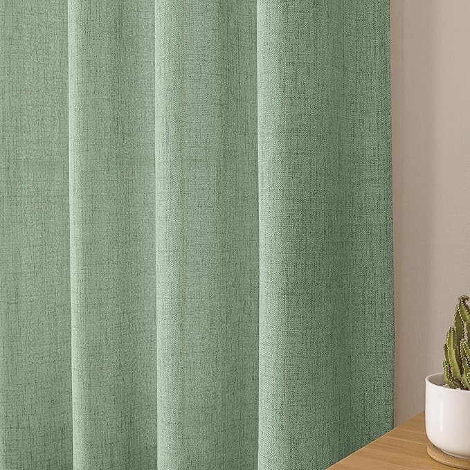 Tollpiz Linen Curtains Bedroom Rod Pocket Semi Sheer Curtain Burlap Light Filtering Thick Linen Drapes for Living Room, 54 x 84 inches Long, Sage Green, Set of 2 Panels