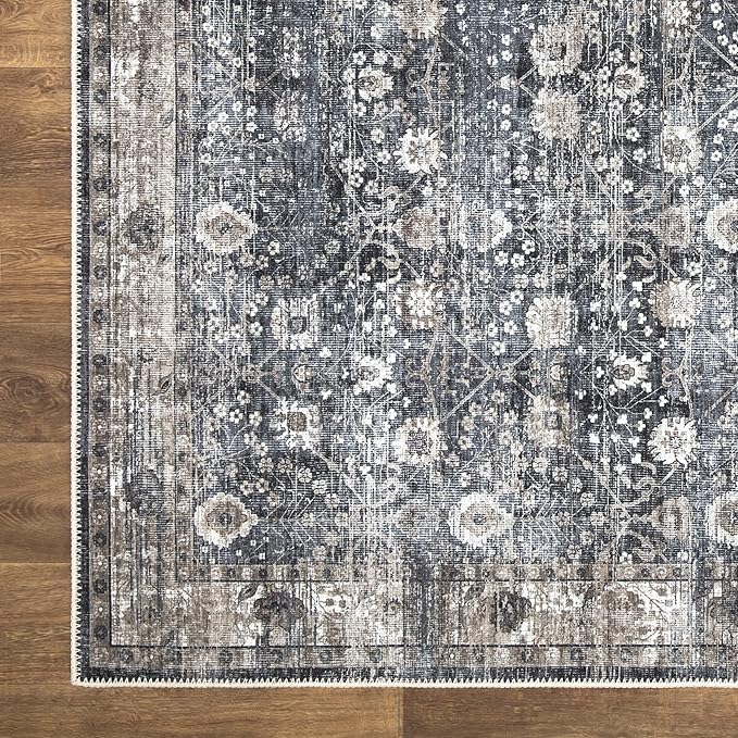 Bloom Rugs Washable Non-Slip 12 ft Runner - Black/Brown Traditional Runner for Entryway, Hallway, Bathroom, and Kitchen - Exact Size: 2.5' x 12'