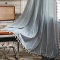 Sutuo Home Boho Curtains for Bedroom Living Room Kitchen, Semi Blackout Linen Farmhouse Shabby Chic Tassels Window Treatment Bohemian Embroidery Drape, Rod Pocket 1 Panel 52" W x 90" L, Greyish Blue