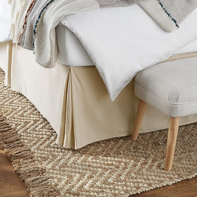 Amazon Basics Lightweight Pleated Bed Skirt, King, Beige, Solid