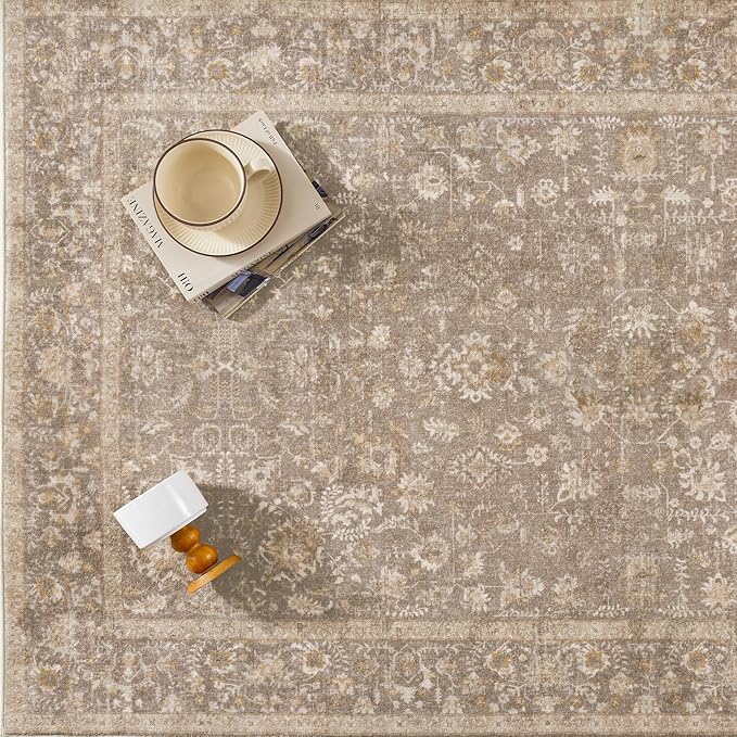 3x5 Deep Brown Area Rug Non Slip Vintage Office Entryway Rug Distressed Machine Washable Kitchen Carpet Traditional Retro Floral Accent Throw Door Mat for Bedroom Bathroom Dining Living Room