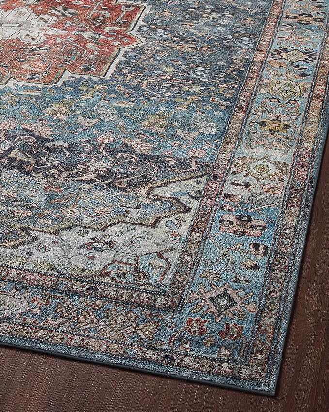 Loloi Margot Collection MAT-05 Ocean/Brick 2'-3" x 3'-9" Accent Rug feat. CloudPile, No-Shed Easy Clean Large Patterned Area Rug for Living Room, Bedroom, Dining Area