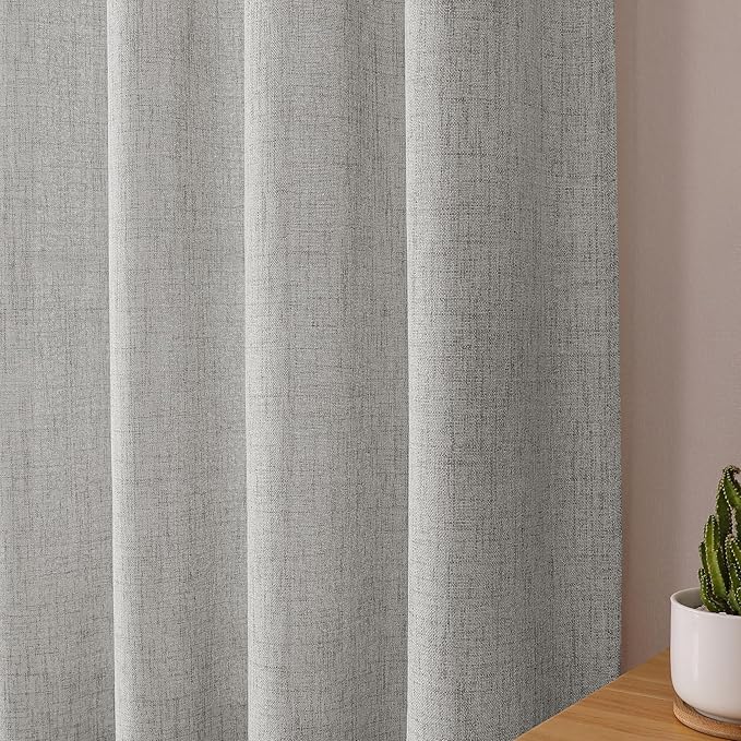 Tollpiz Linen Tier Curtains Rod Pocket Semi Sheer Short Kitchen Curtain Half Burlap Light Filtering Thick Linen Drape for Bathroom, 30 x 30 inches Long, Silver Grey, Set of 2 Panels