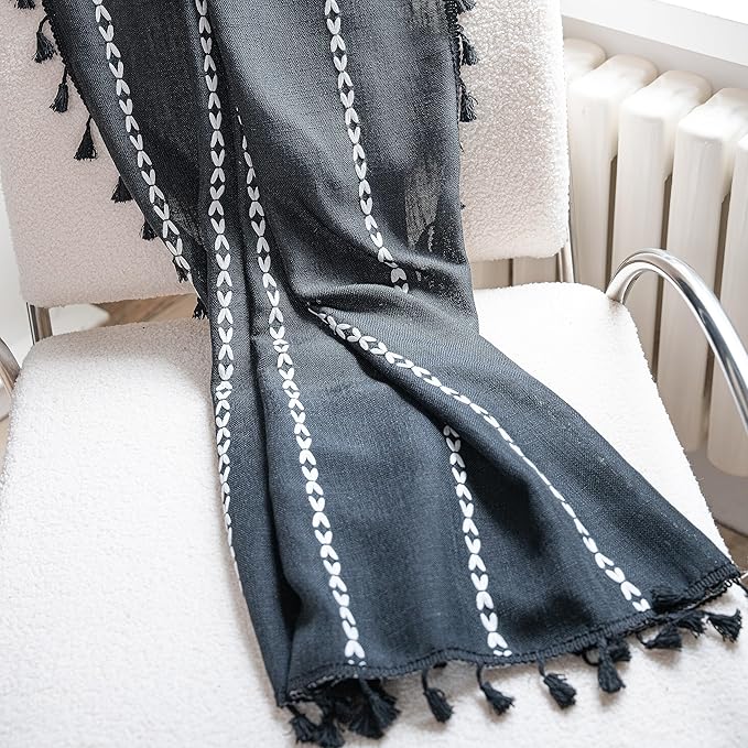 Sutuo Home Boho Curtains 102 inches Long for Bedroom Living Room Nursery Patio Halloween Decor, Bohemian Vintage Country Linen Striped Farmhouse Window Treatment, 1 Panel,52" W x 102" L,Black