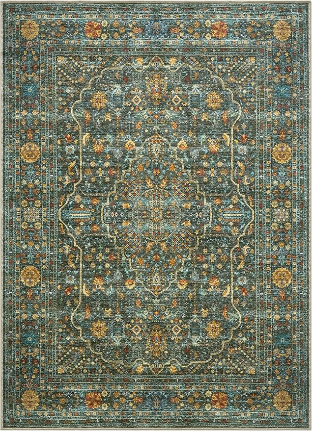 Keen Home Design 9x12 Rug - Machine Washable Area Rug with Non-Slip Backing, Ideal for Living Room, Dining Room, Bedroom - Vintage, Easy Clean, Durable, Low Pile Rug - (9' x 12')