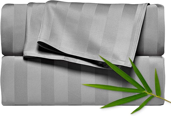 Pure Bamboo Queen Sheets, Genuine 100% Organic Viscose Derived from Bamboo Bed Sheet Set, Luxuriously Soft & Cooling, Double Stitching, 2 Year Quality Promise (Queen, Jacquard Stone)