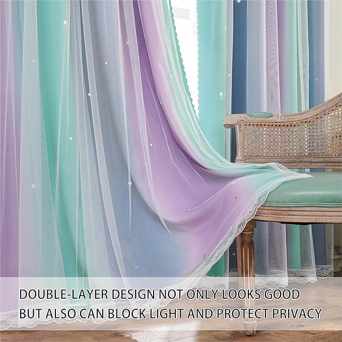 XiDi Purple Curtains for Kids Bedroom, Girls Room Decor Grey Curtain, Green Curtains Room Wall Decoration, 63 inchs Long Blackout Curtain 52 inches Wide 1 Panel