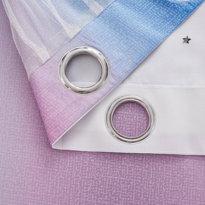 XiDi Blue & Rainbow Curtains for Kids & Girl Room - Blackout, Purple & Green 52x72 Inch Long 1 Panel with Unicorn Wall Decals