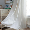 Sutuo Home Boho Curtain for Kitchen Cafe 63 Inches Long, Semi-Blackout Rustic Country Linen Embroidery Vintage Tassels Hollow Window Treatment Bohemian Drape, 1 Panel 52" W x 63" L, Ivory