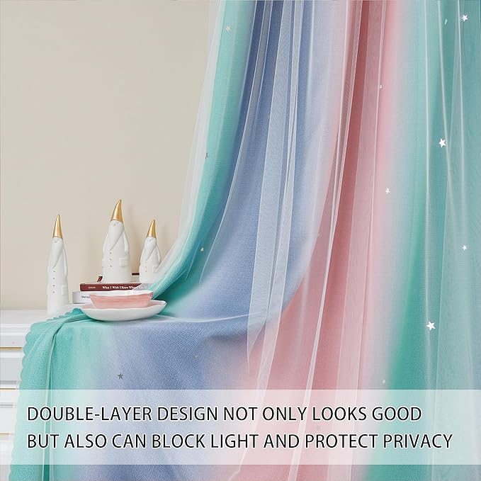 XiDi Grey Curtains for Kids Room, Nursery Blackout Curtain, Girls Room Decor Pink & Green Curtains, 84x34 in, 1 Panel