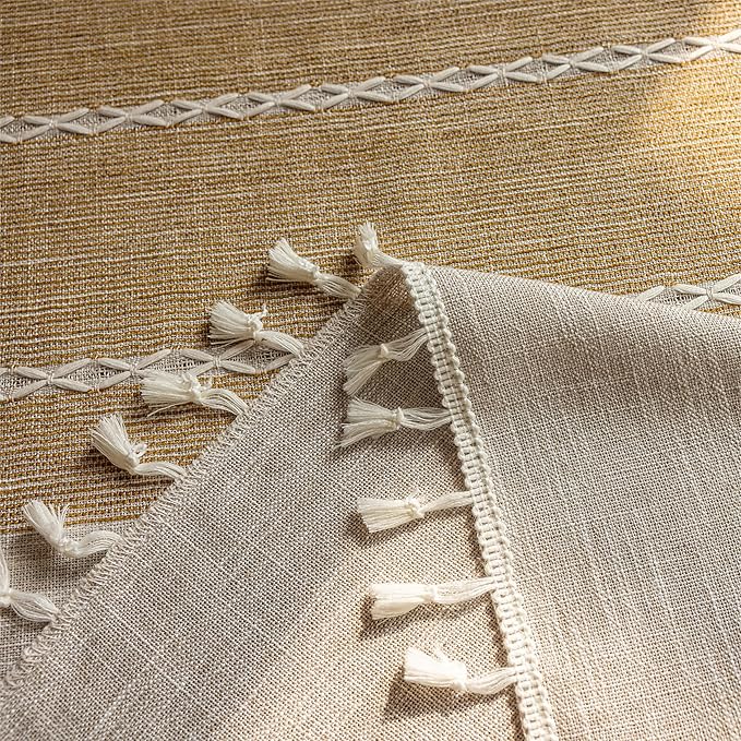 Sutuo Home Boho Curtains 90 inches for Living Room Bedroom,Bohemian Vintage Chic Tassels Drape Light Filtering Farmhouse Privacy Decor Window Treatment, Rod Pocket 1 Panel 52" W x 90" L, Khaki Linen
