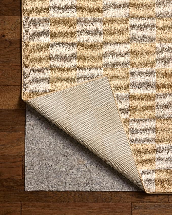 Loloi Chris Loves Julia Calvin Collection CLV-01 Apricot/Ivory 2'-7" x 7'-6" Runner Rug Checkered Neutral Soft Living Room Bedroom Carpet