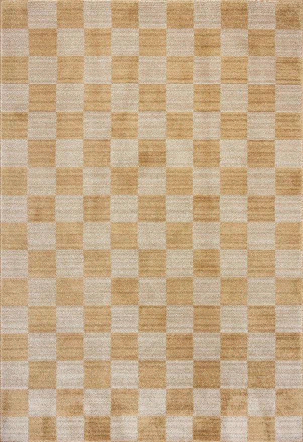 Loloi Chris Loves Julia Calvin Collection CLV-01 Apricot/Ivory 11'-6" x 15'-7" Area Rug Checkered Neutral Soft Living Room Bedroom Carpet